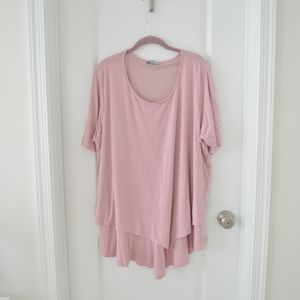 Light Pink Asymmetrical Ruffle Hem Short SleeveTop